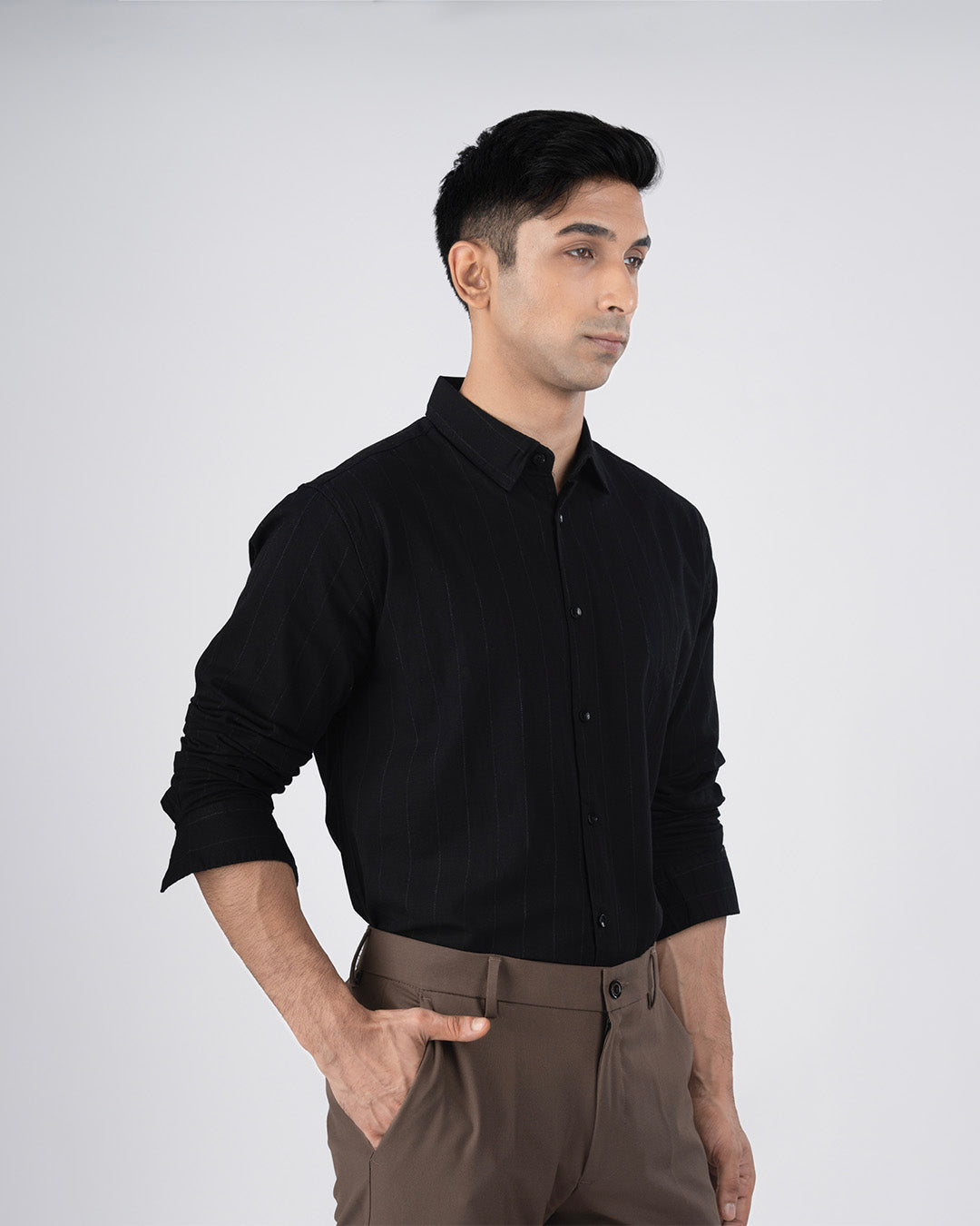Soft Stripe Tailored Shirt In Black