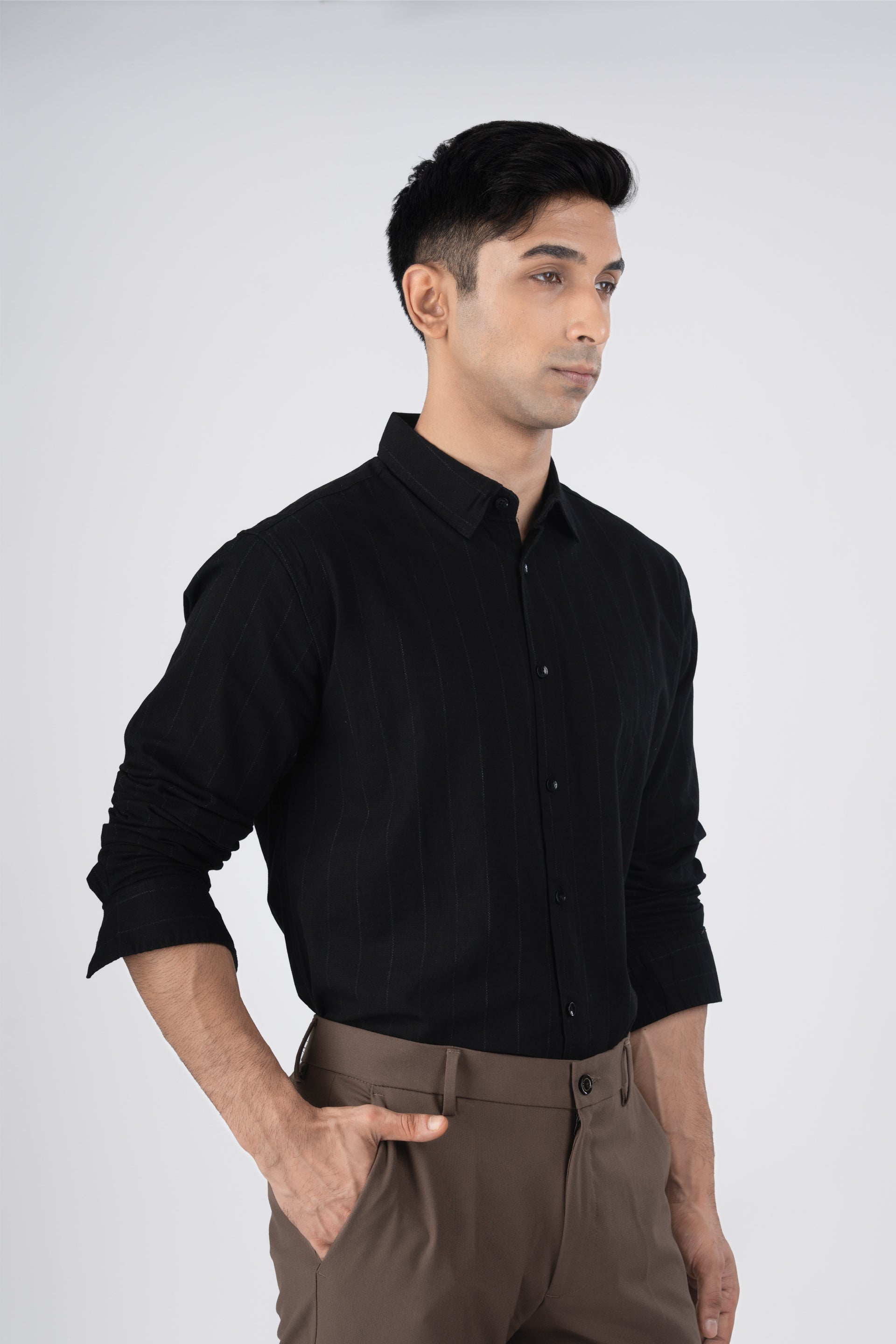 Soft Stripe Tailored Shirt In Black