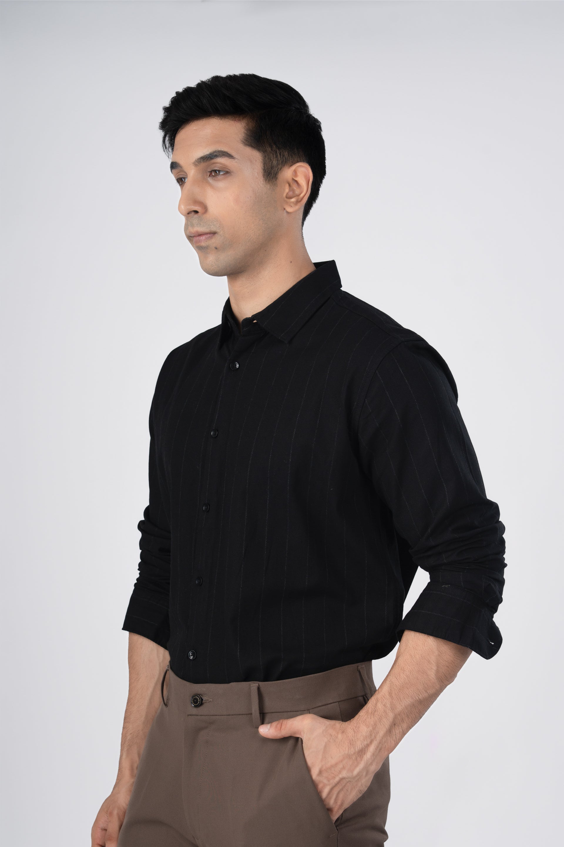 Soft Stripe Tailored Shirt In Black