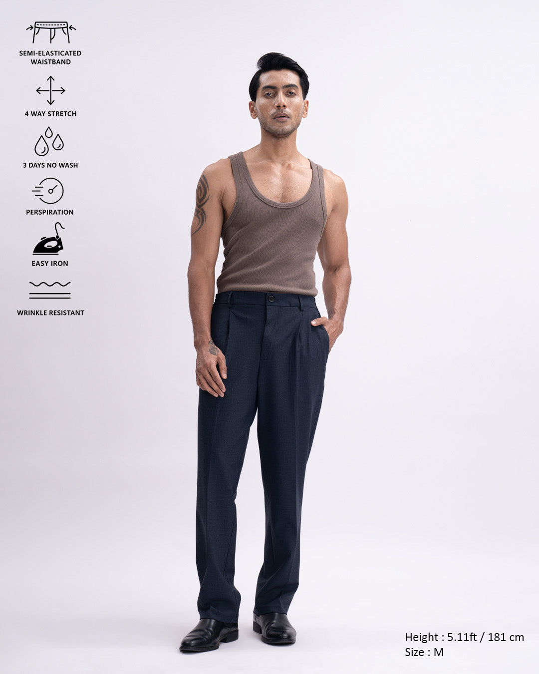 Easy Iron Flexi Relaxed Trouser In Navy