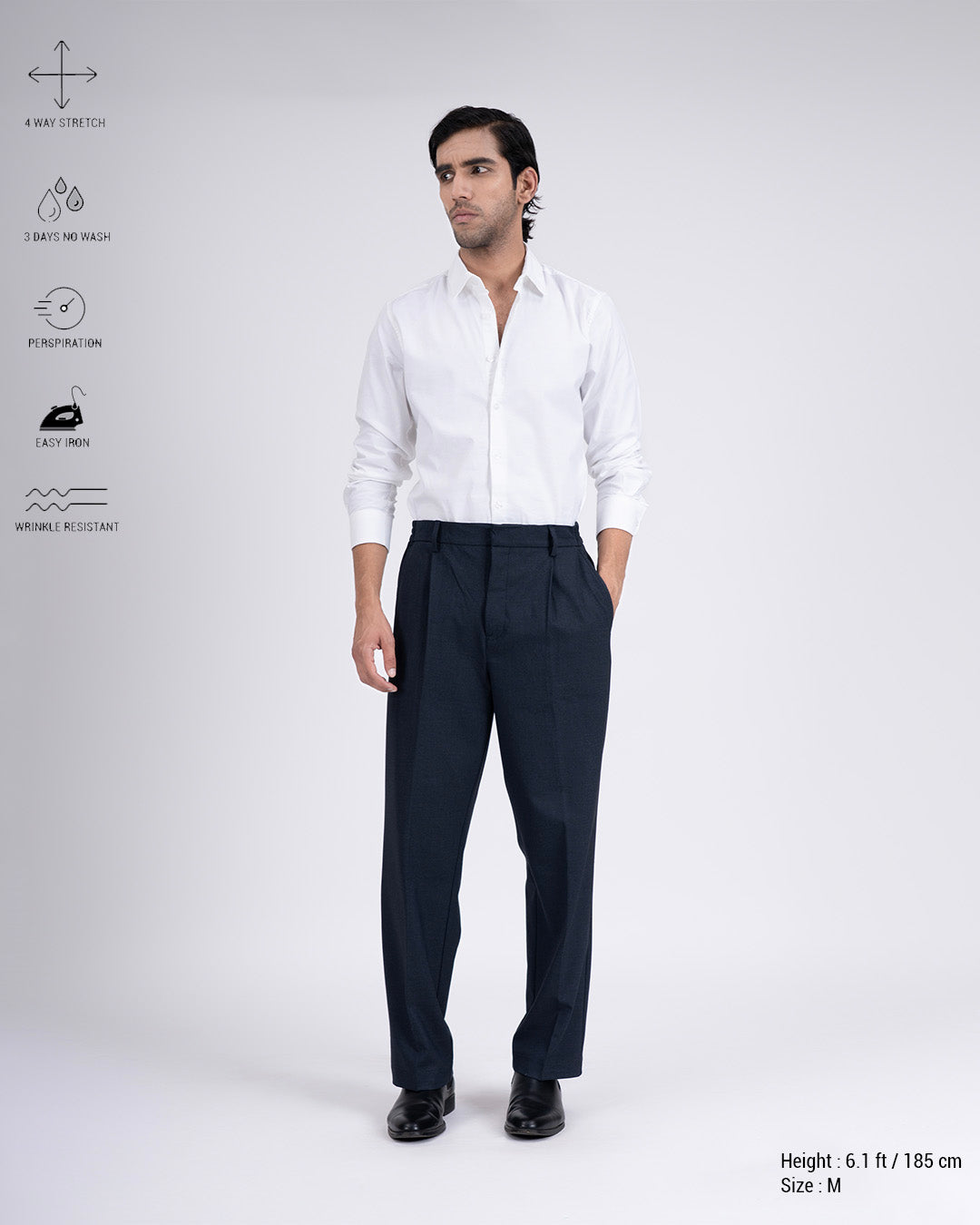 Easy Iron Flexi Relaxed Trouser In Navy