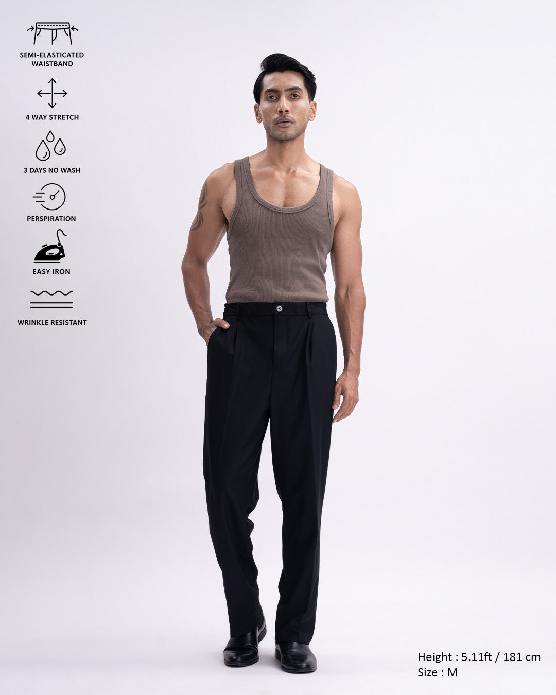 Easy Iron Flexi Relaxed Trouser In Black
