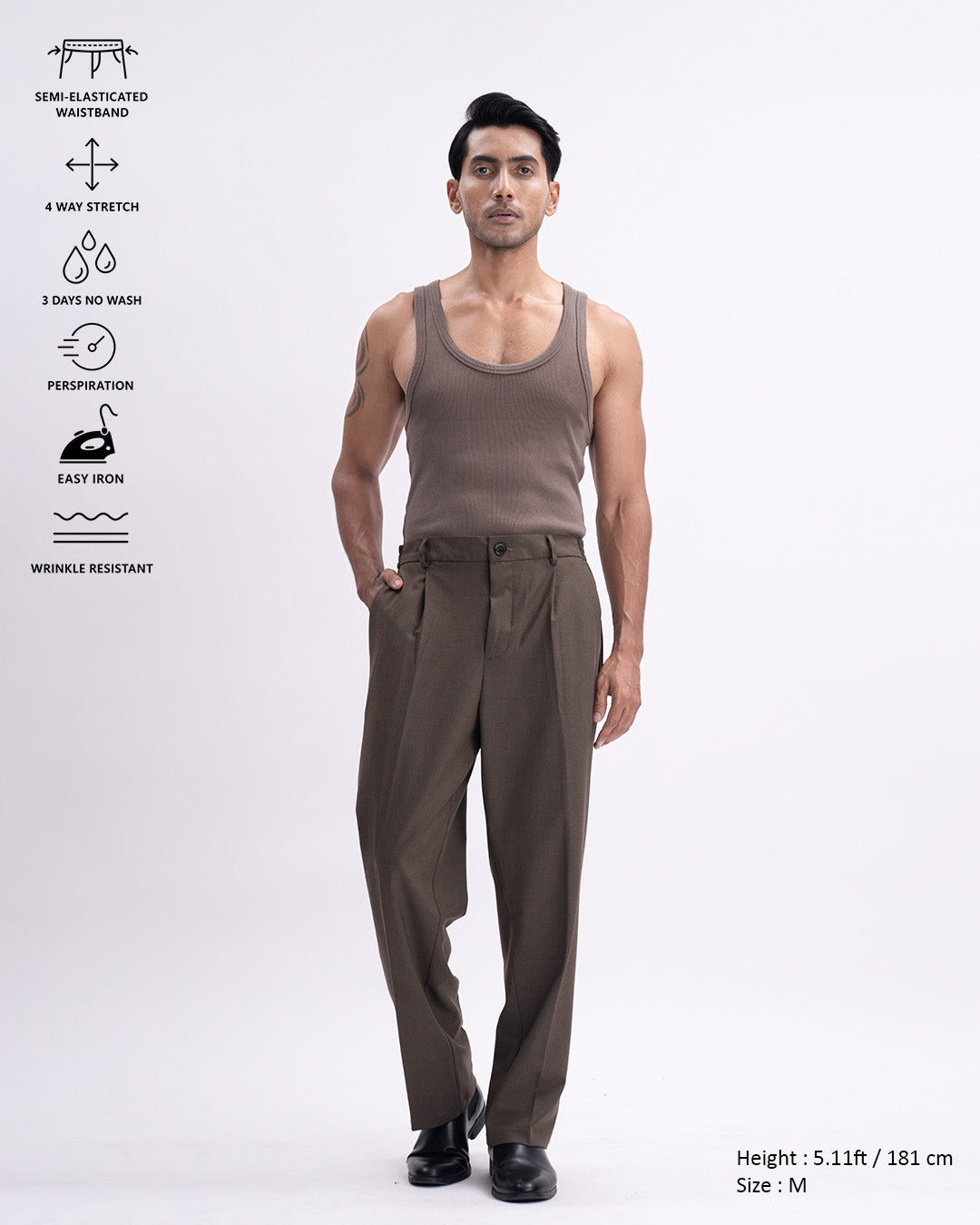 Easy Iron Flexi Relaxed Trouser In Brown