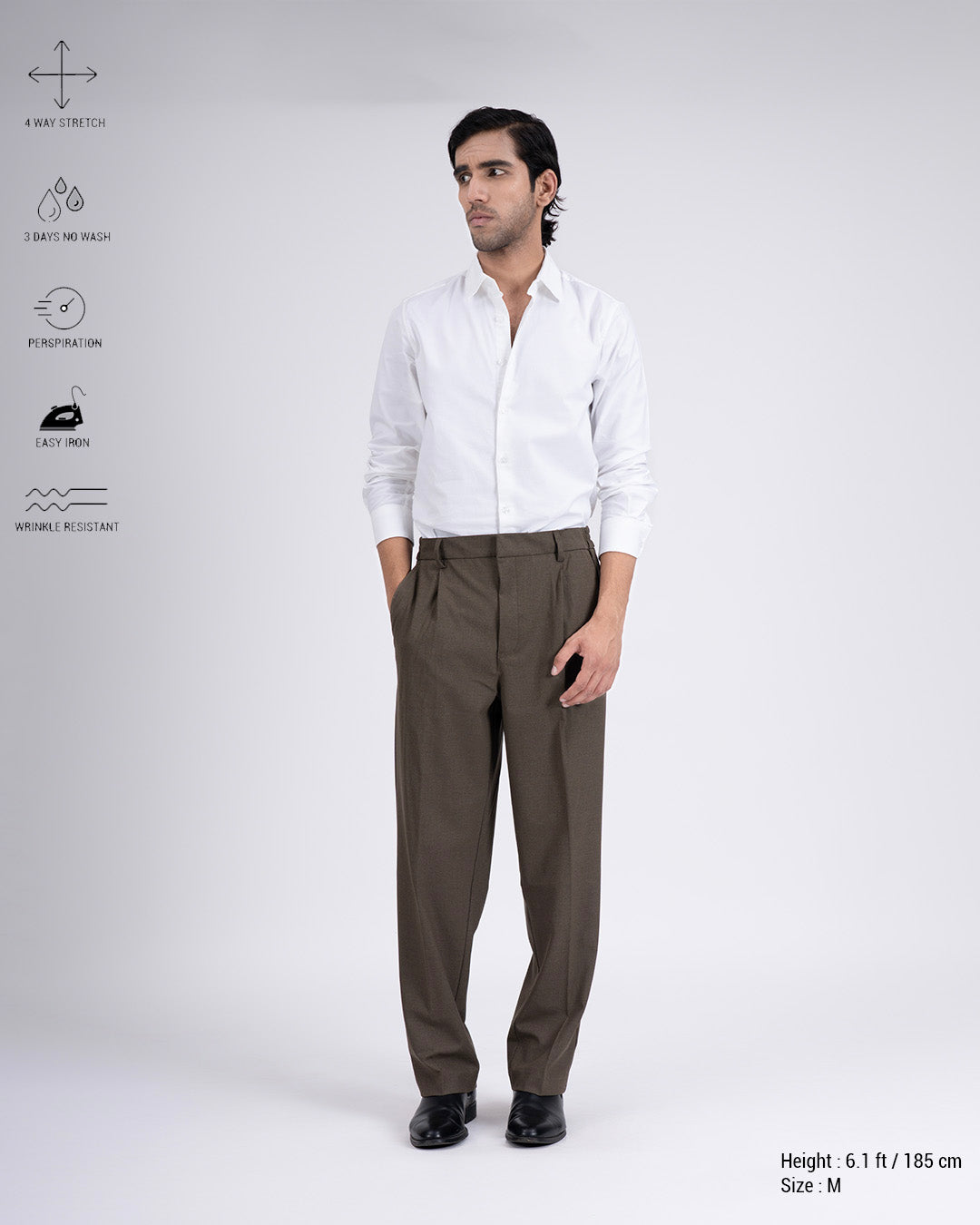 Easy Iron Flexi Relaxed Trouser In Brown