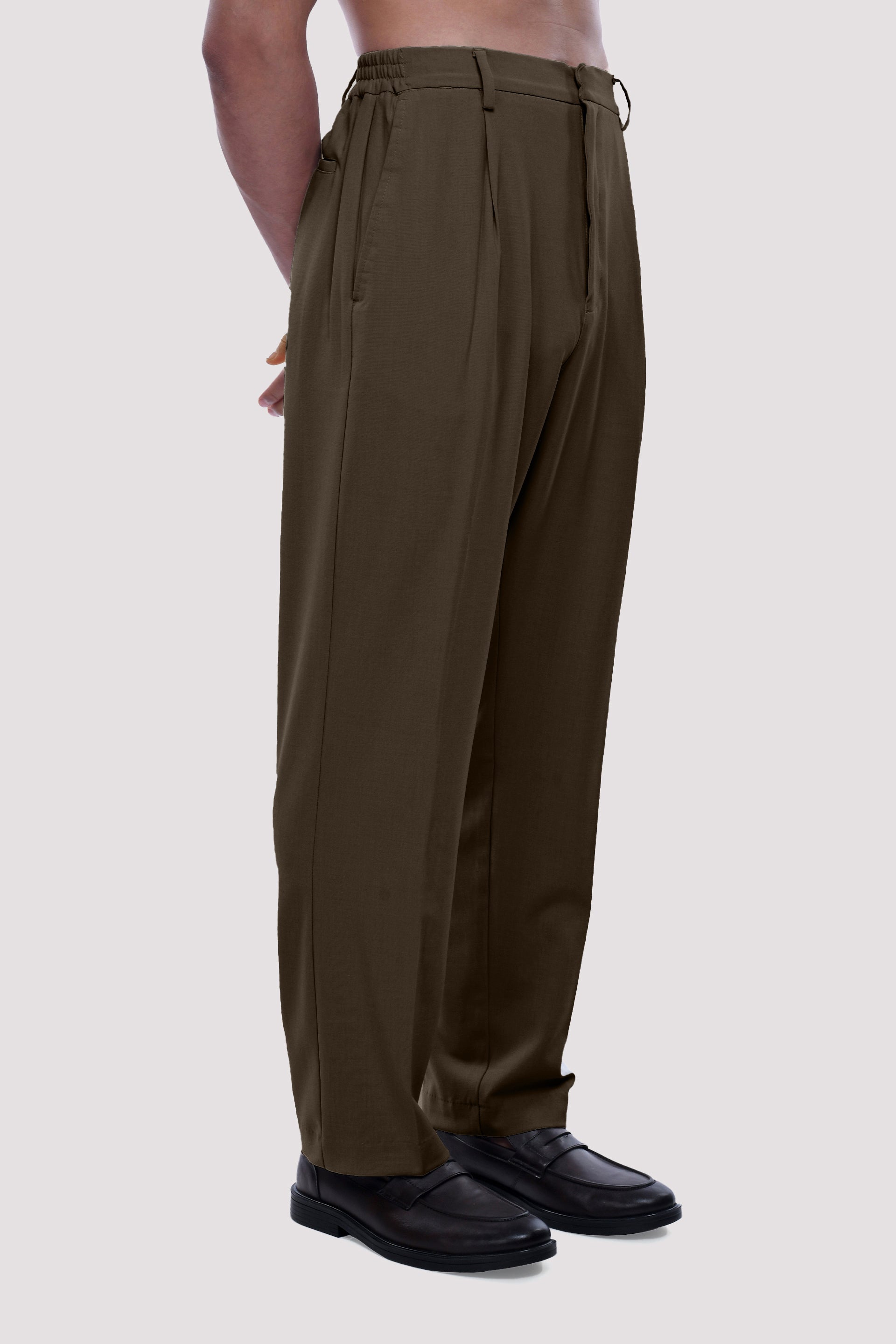 Easy Iron Flexi Relaxed Trouser In Brown