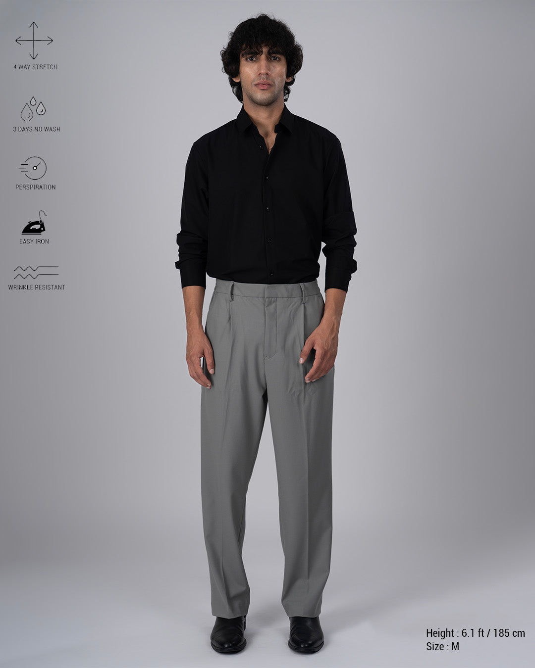 Easy Iron Flexi Relaxed Trouser In Grey