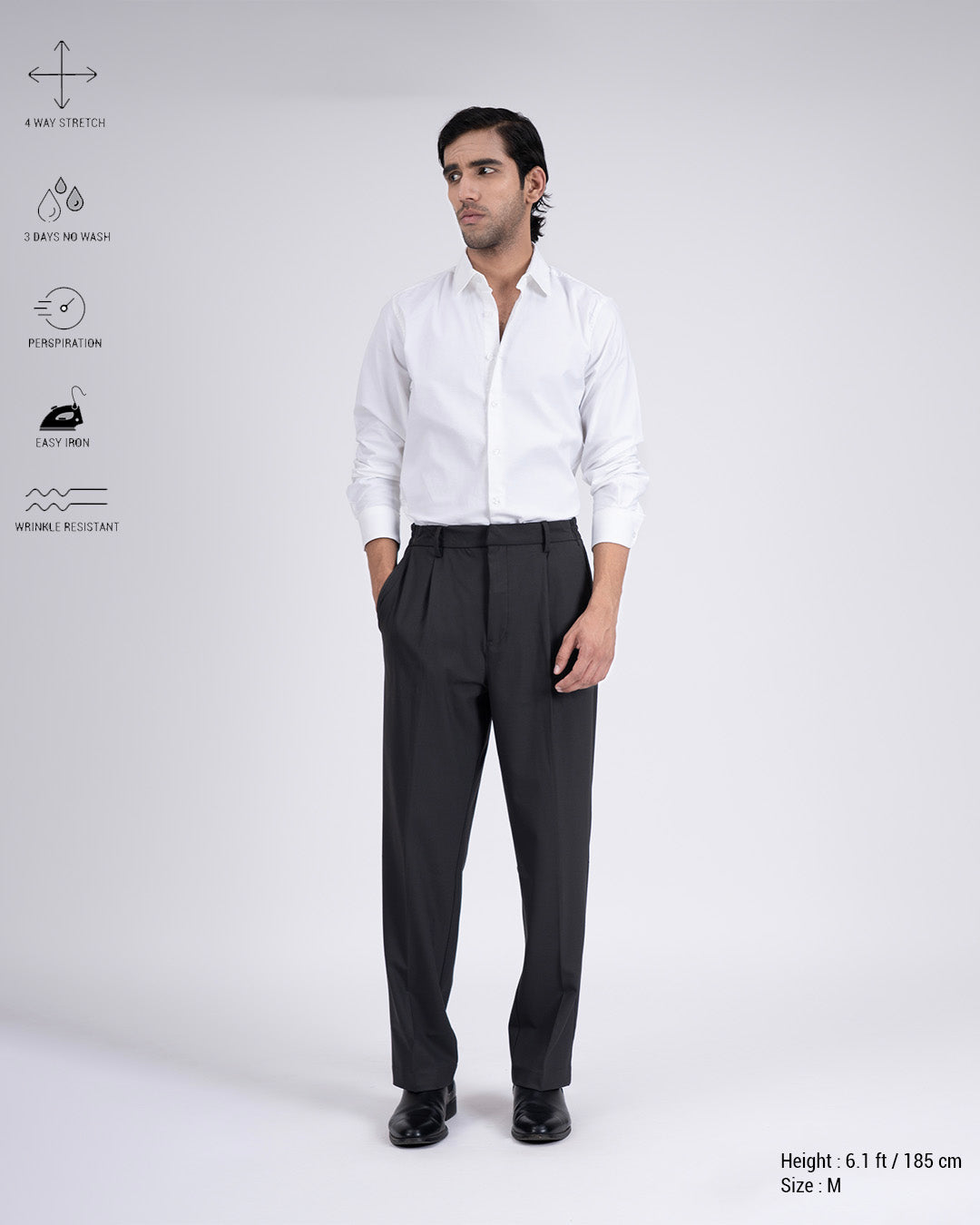 Easy Iron Flexi Relaxed Trouser In Dark Grey