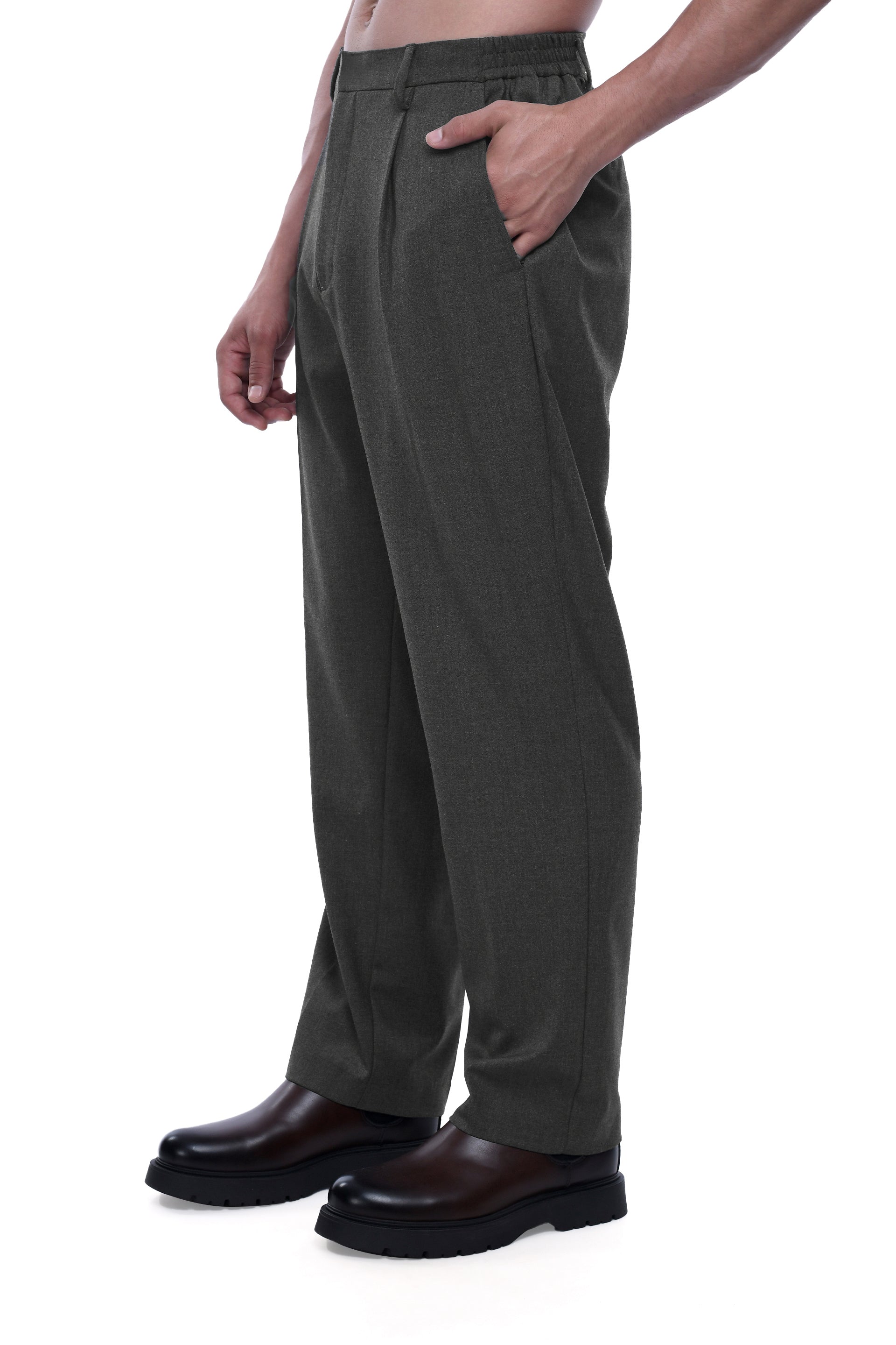 EASY IRON RELAXED TROUSERS IN DARK GREY