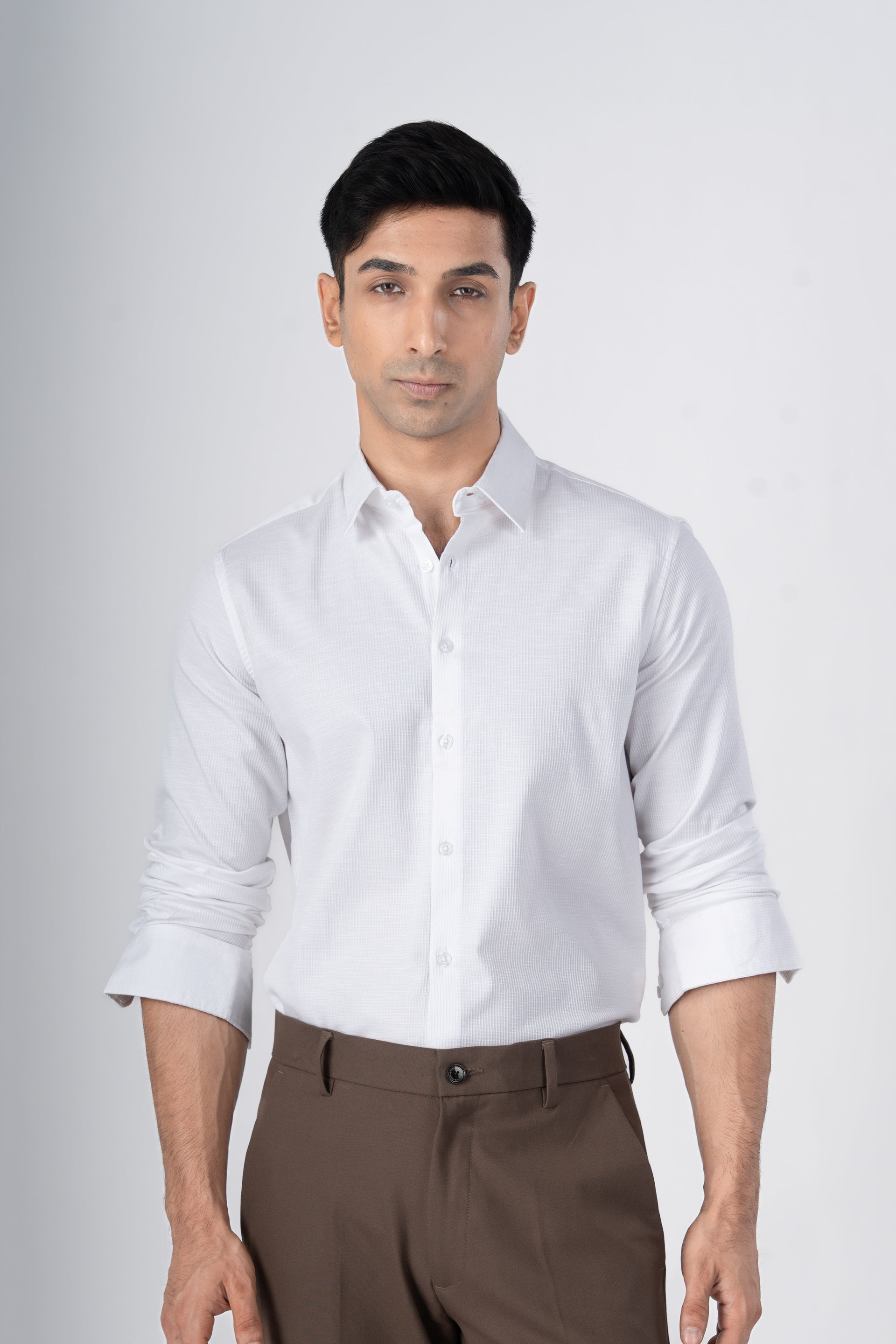 Easy Iron Textured Shirt In White