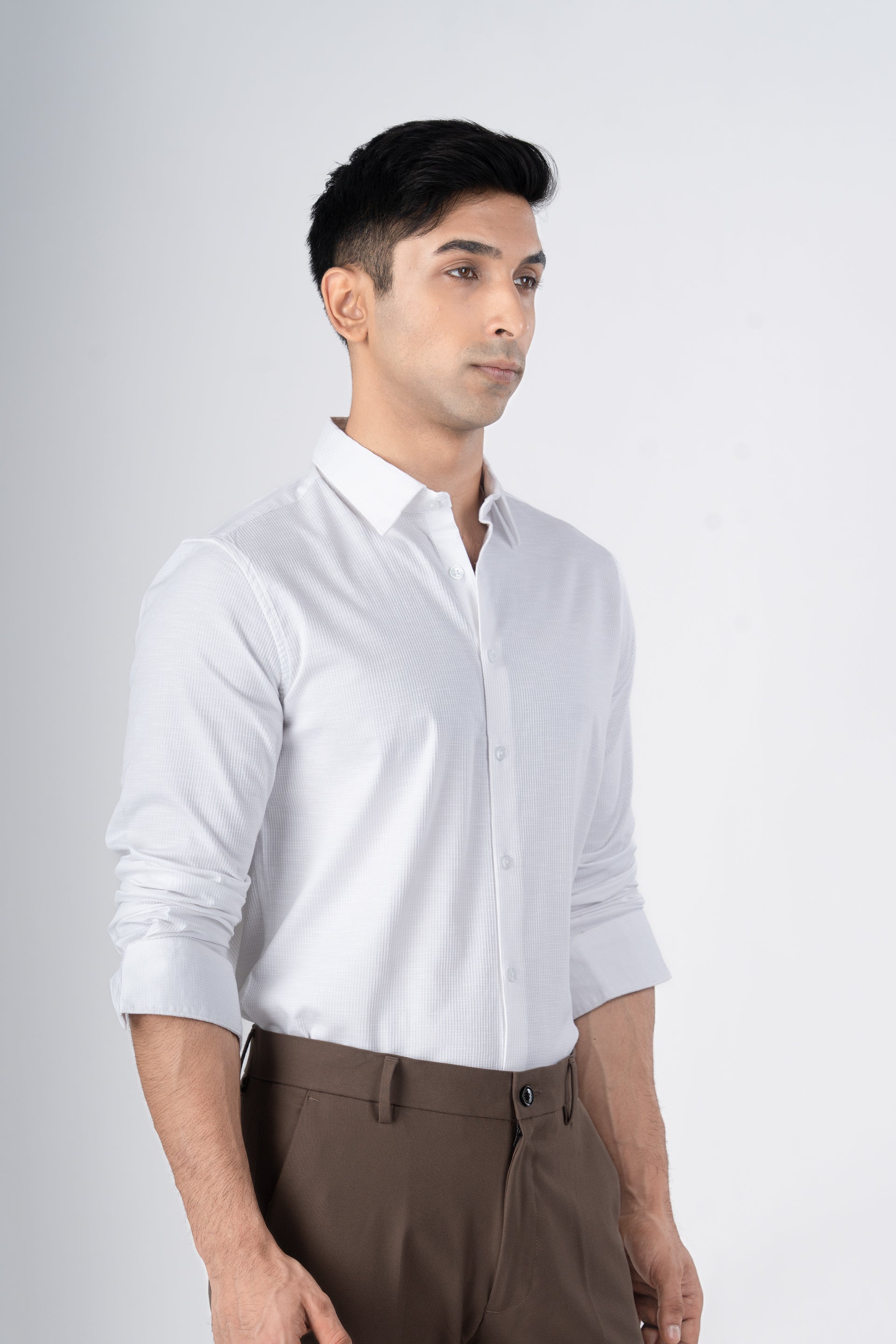 Easy Iron Textured Shirt In White