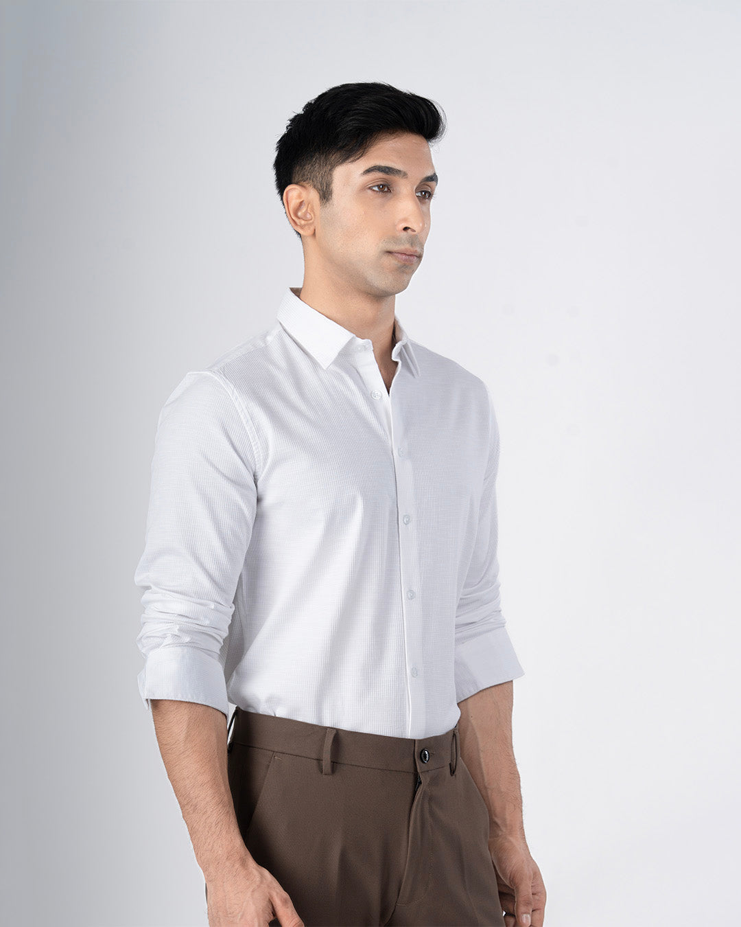 Easy Iron Textured Shirt In White