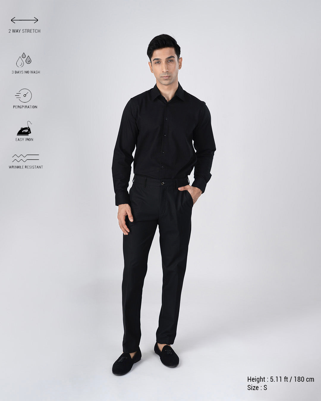 Easy Iron Textured Shirt In Black