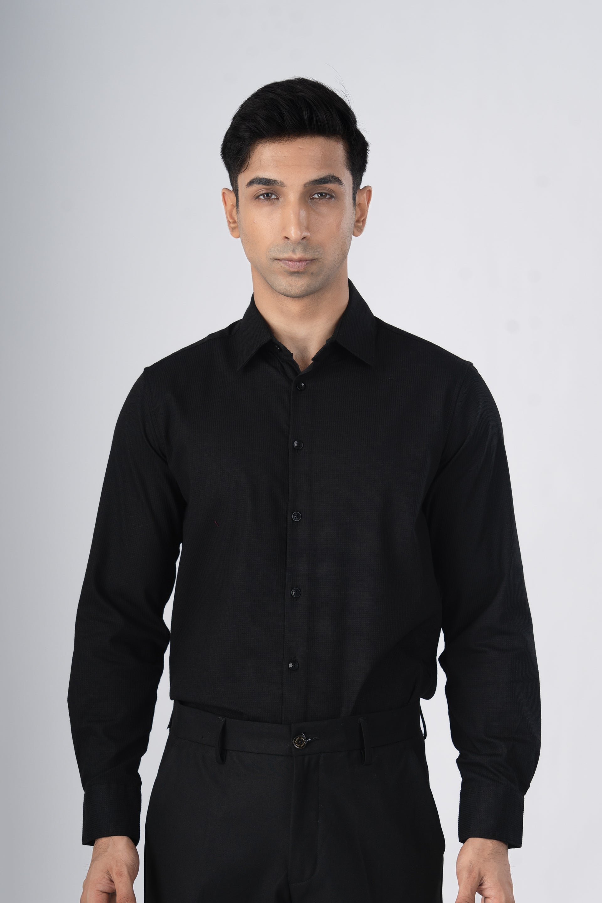 Easy Iron Textured Shirt In Black