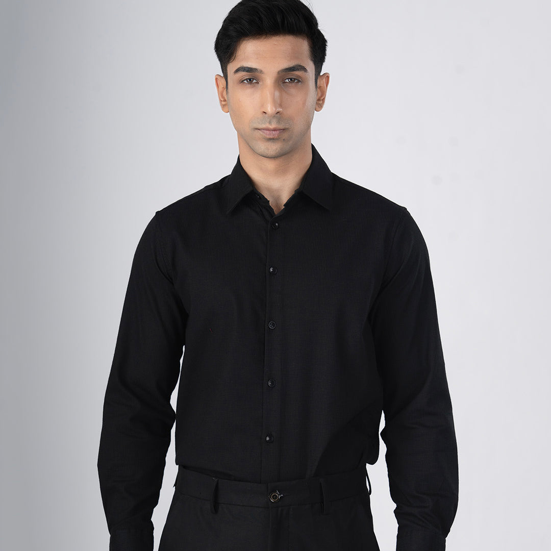Easy Iron Textured Shirt In Black