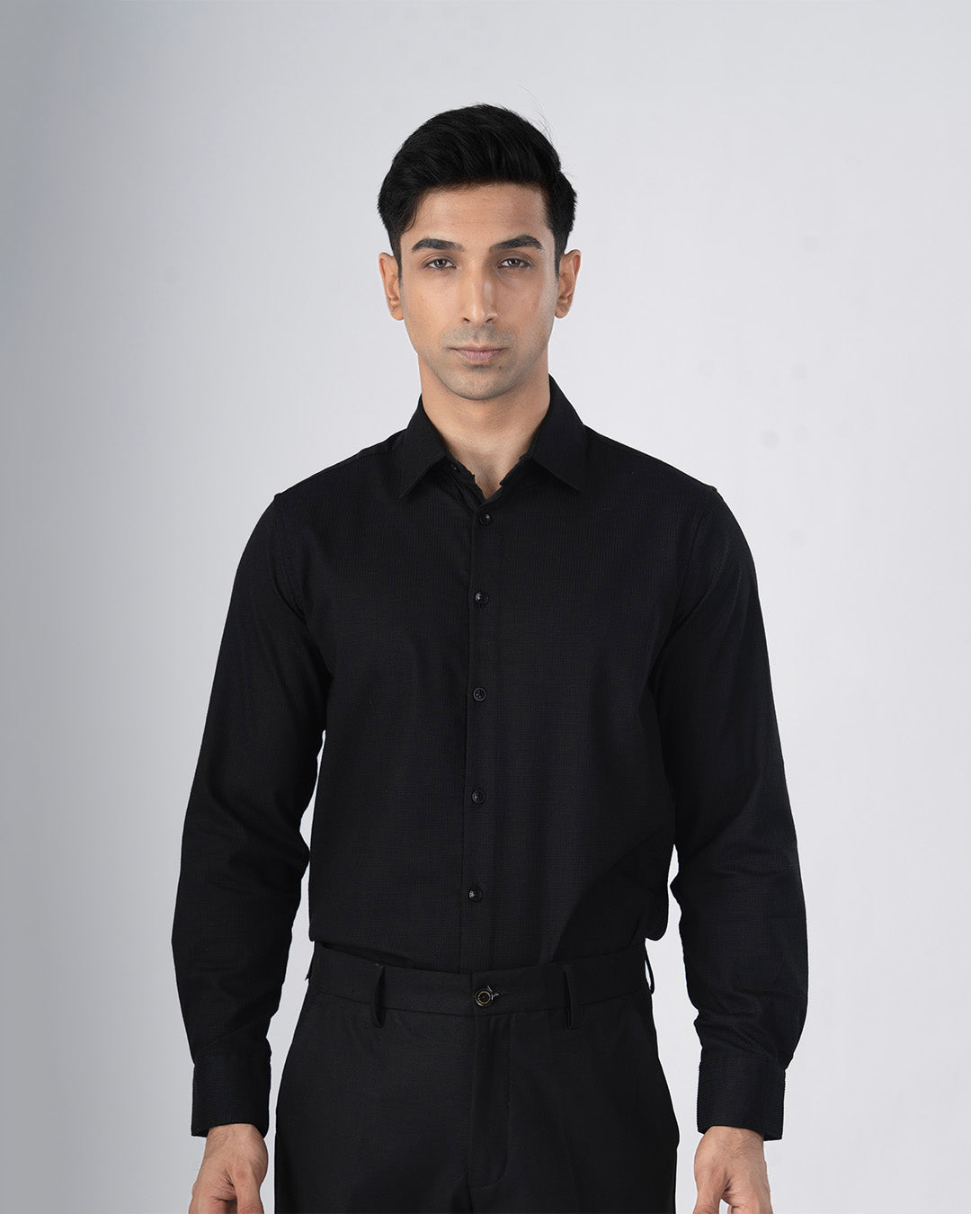 Easy Iron Textured Shirt In Black