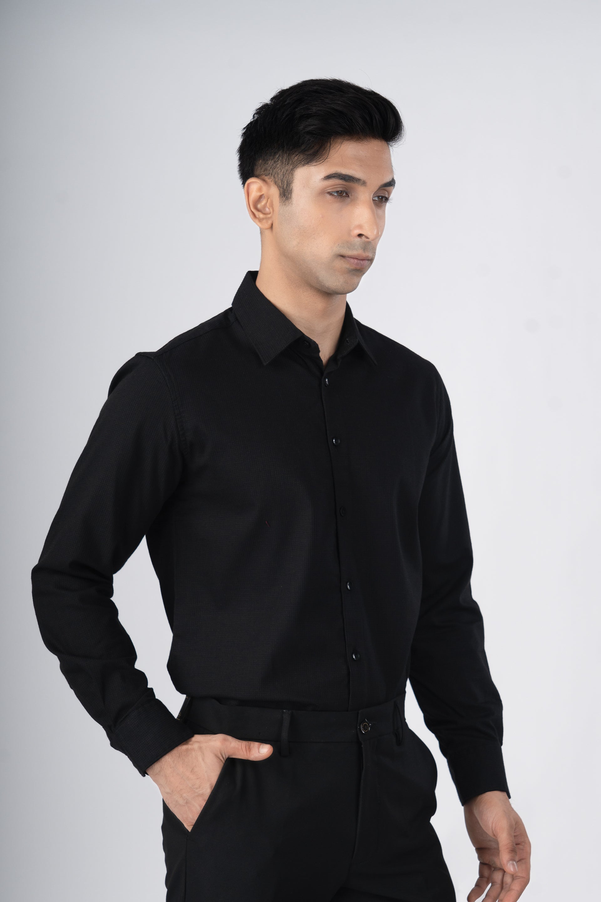 Easy Iron Textured Shirt In Black