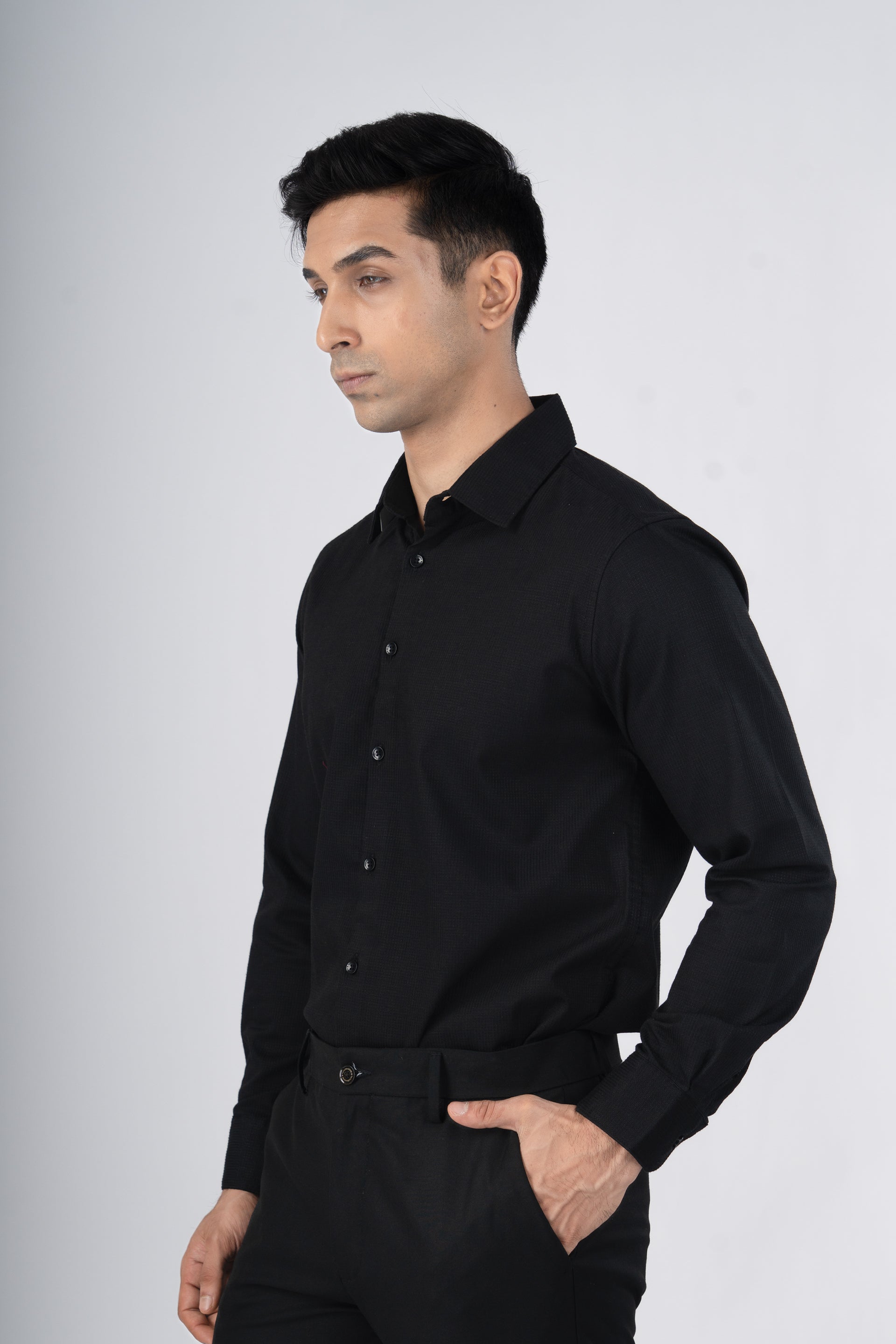 Easy Iron Textured Shirt In Black