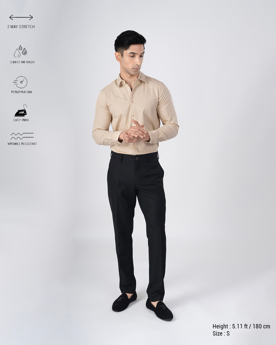 Easy Iron Textured Shirt In Beige