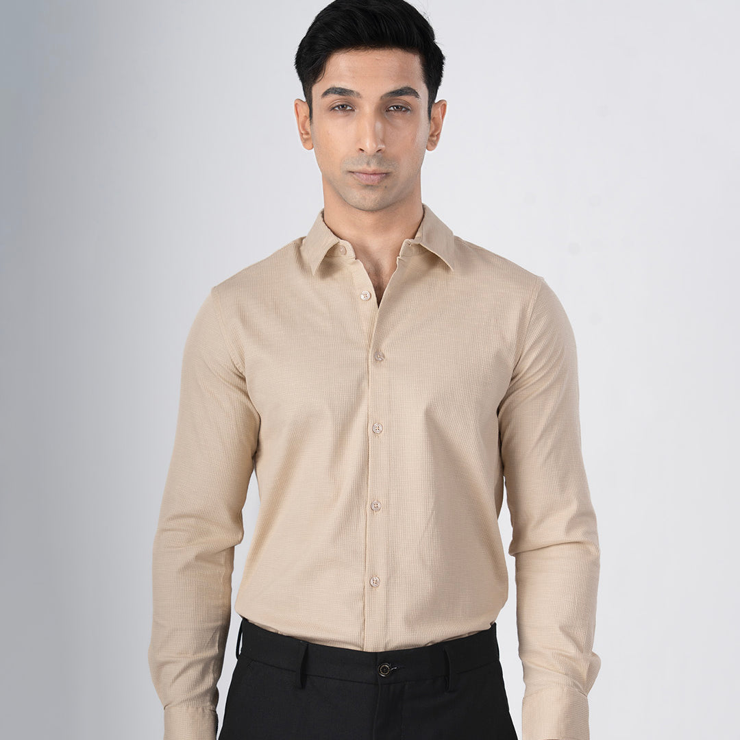 Easy Iron Textured Shirt In Beige