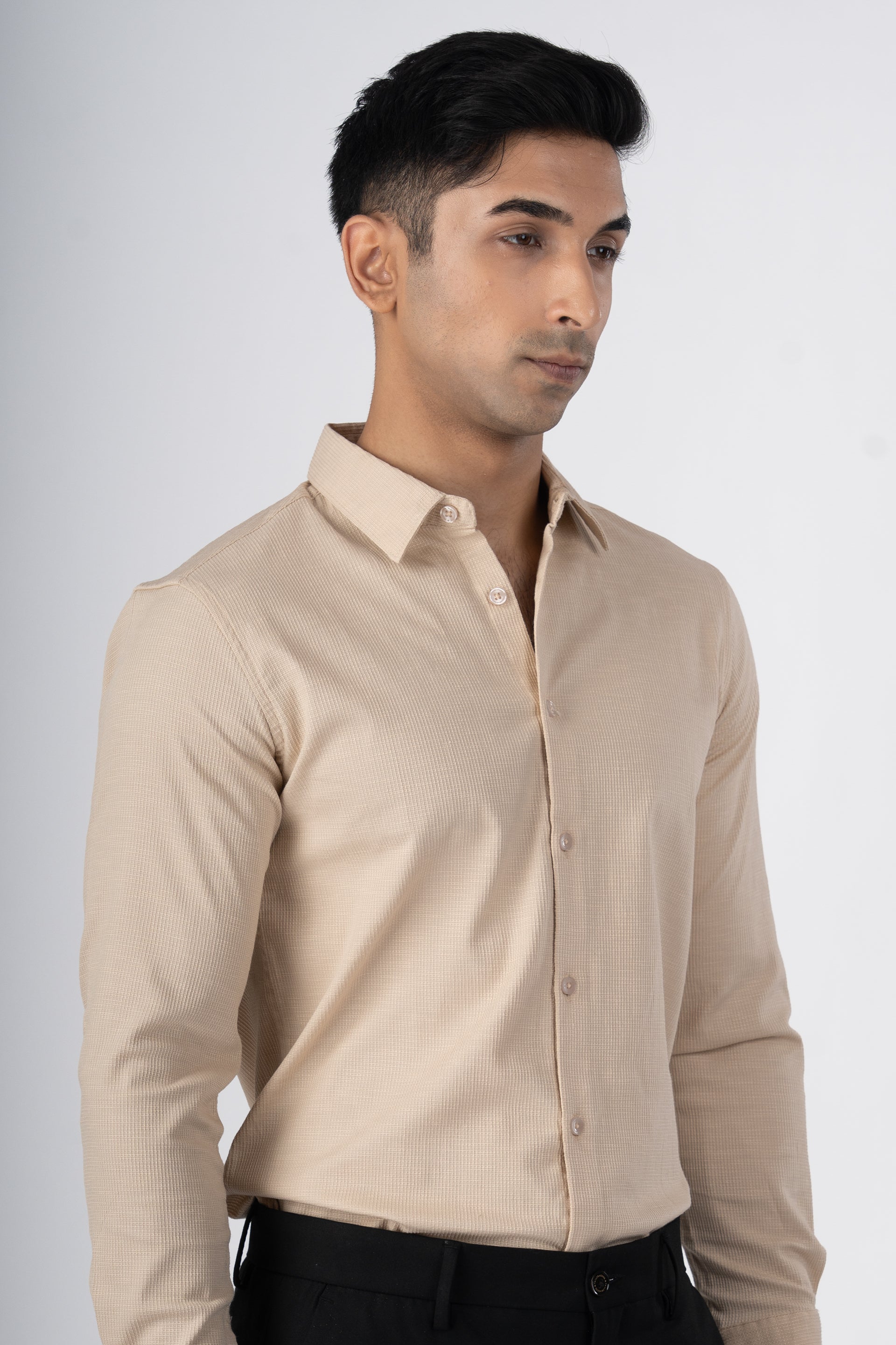 Easy Iron Textured Shirt In Beige