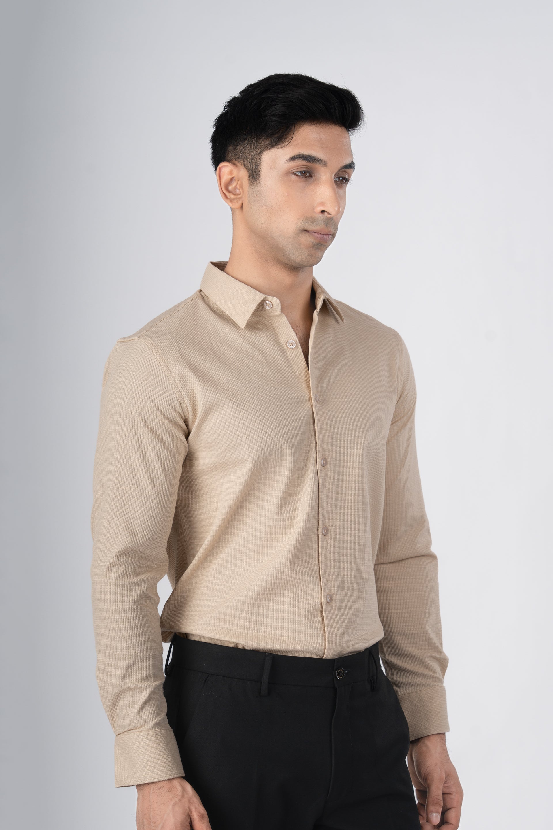 Easy Iron Textured Shirt In Beige