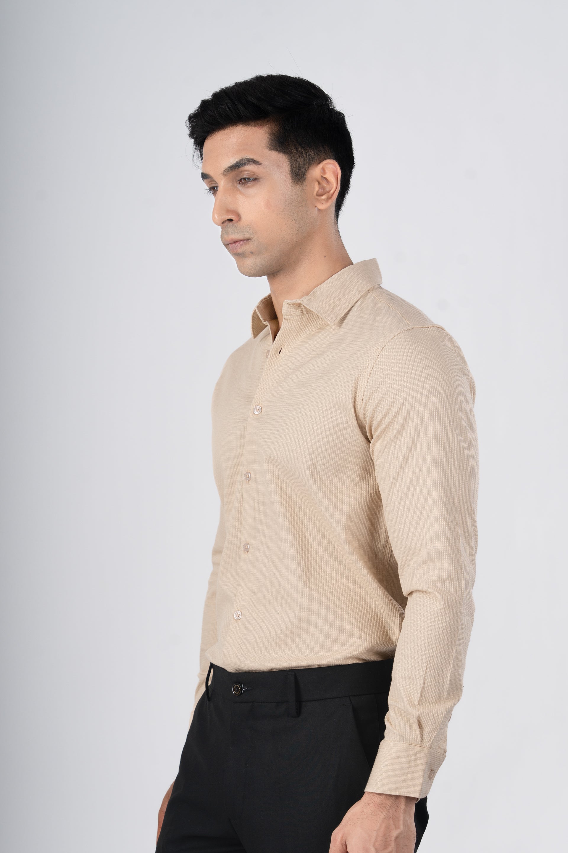 Easy Iron Textured Shirt In Beige