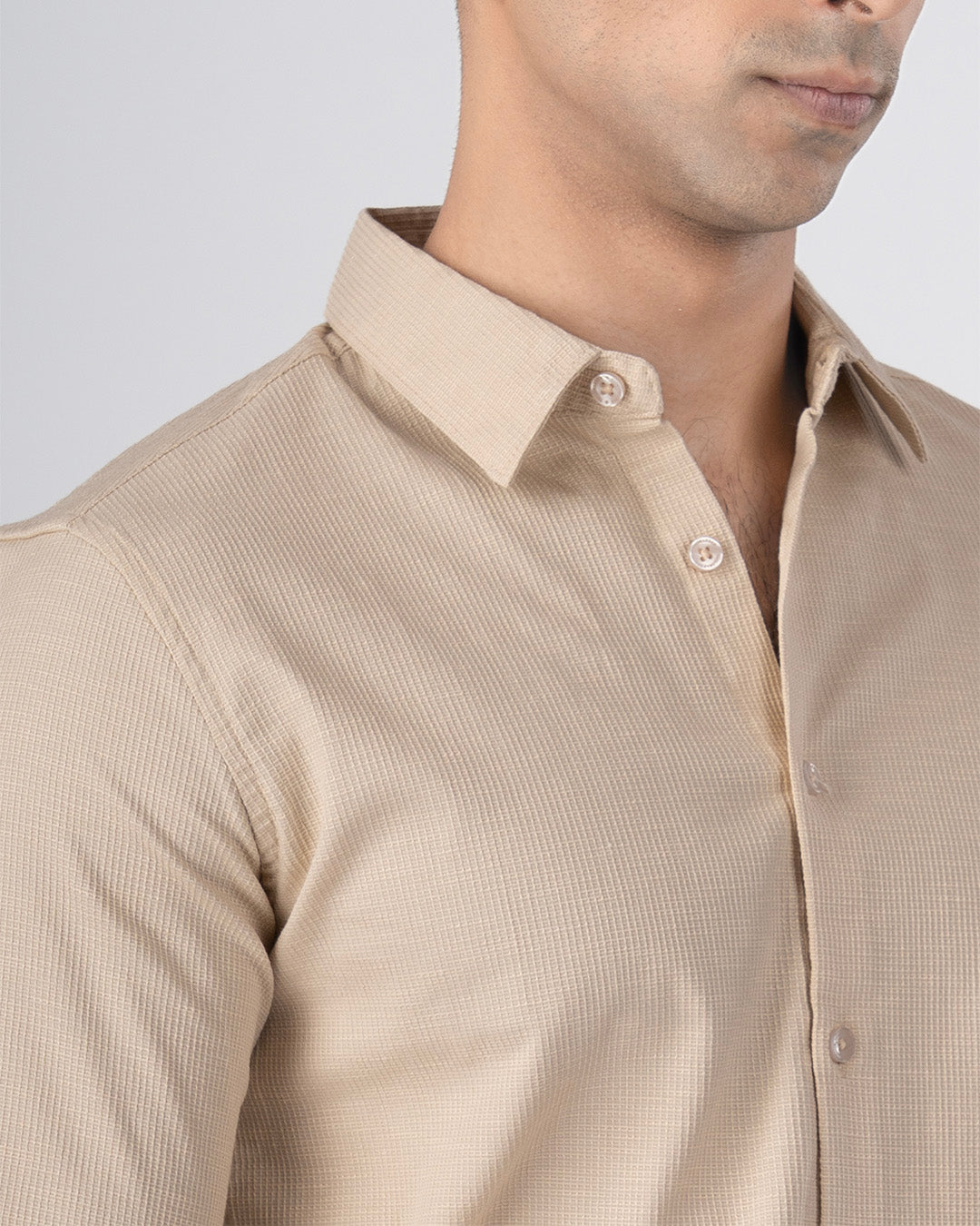 Easy Iron Textured Shirt In Beige