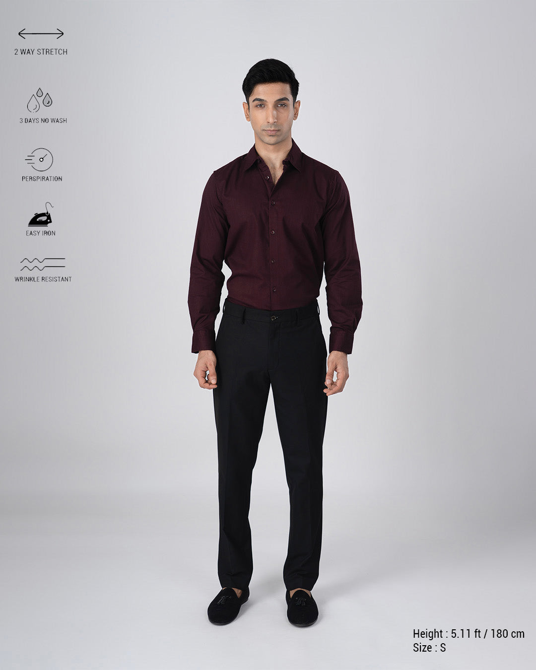 Easy Iron Textured Shirt In Wine