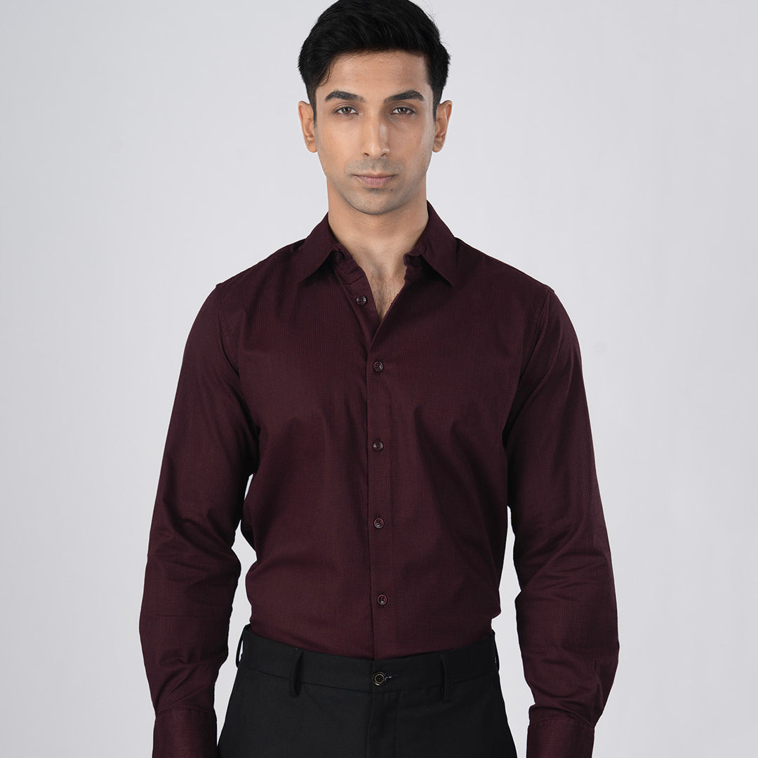 Easy Iron Textured Shirt In Wine