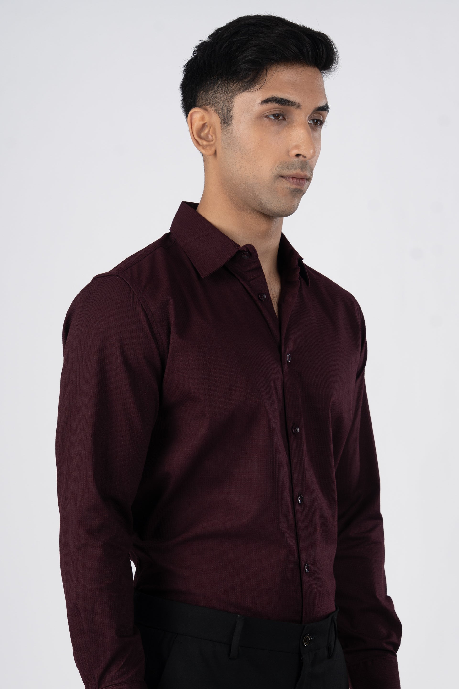 Easy Iron Textured Shirt In Wine