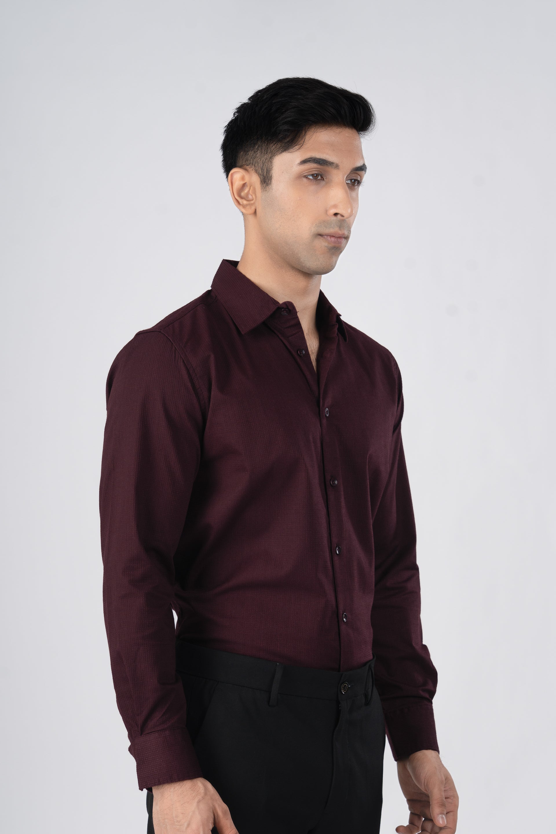 Easy Iron Textured Shirt In Wine