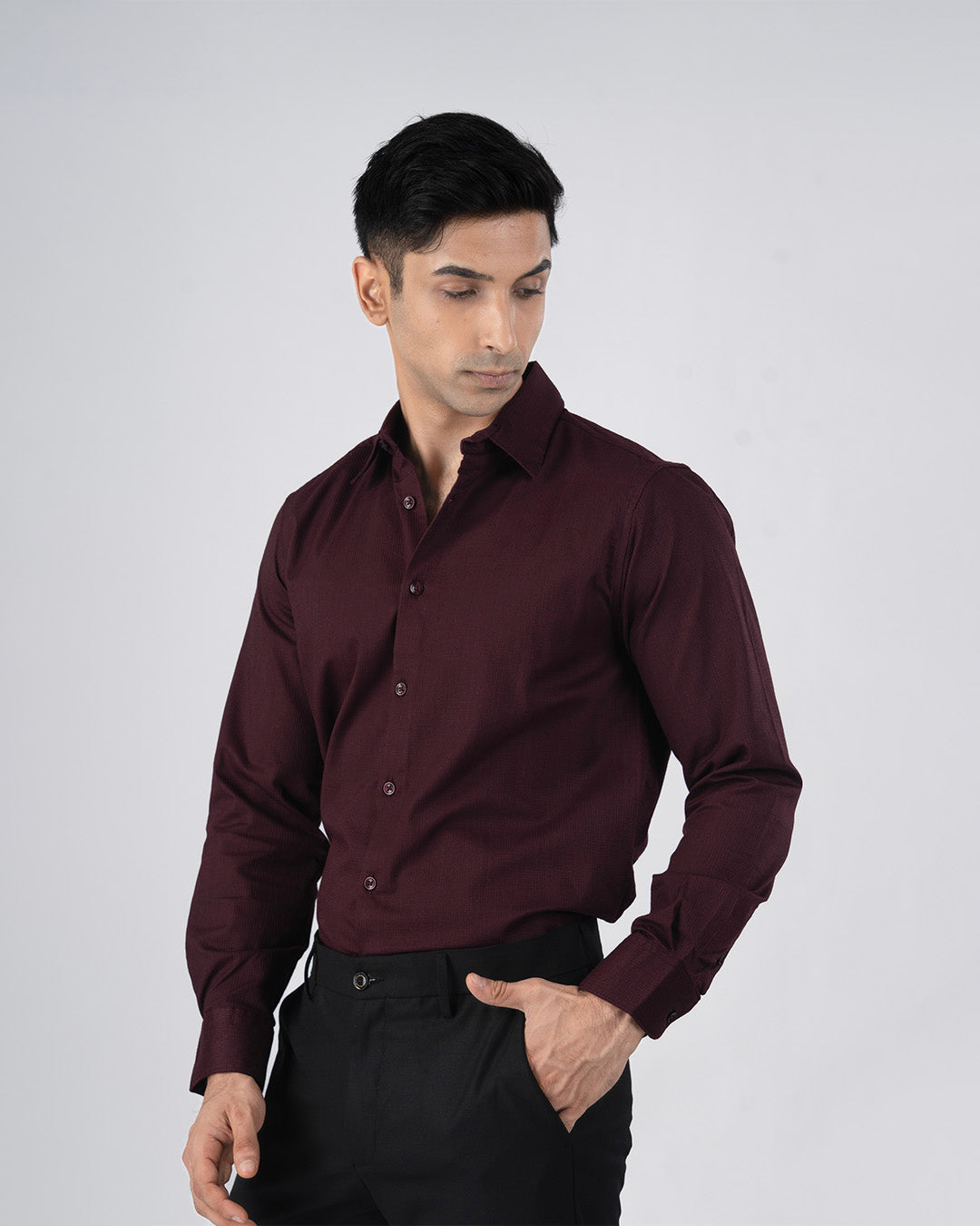 Easy Iron Textured Shirt In Wine