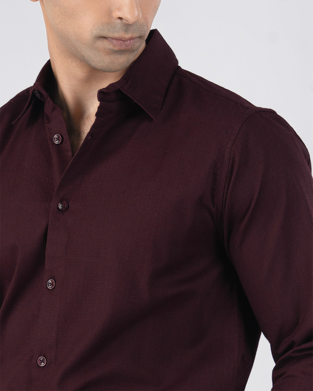 Easy Iron Textured Shirt In Wine