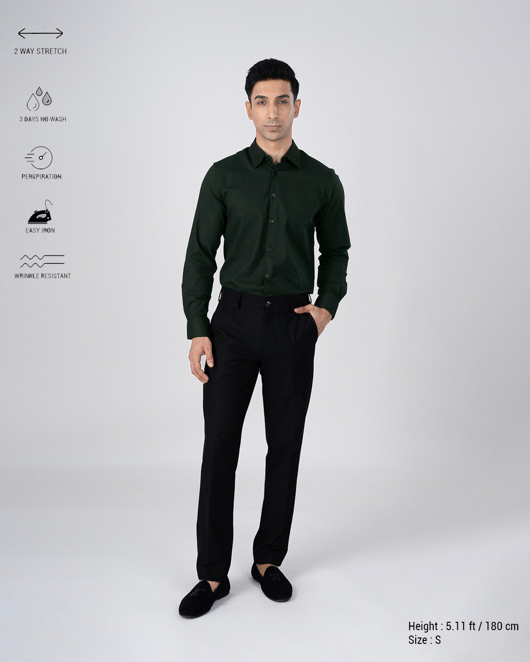 Easy Iron Textured Shirt In Olive