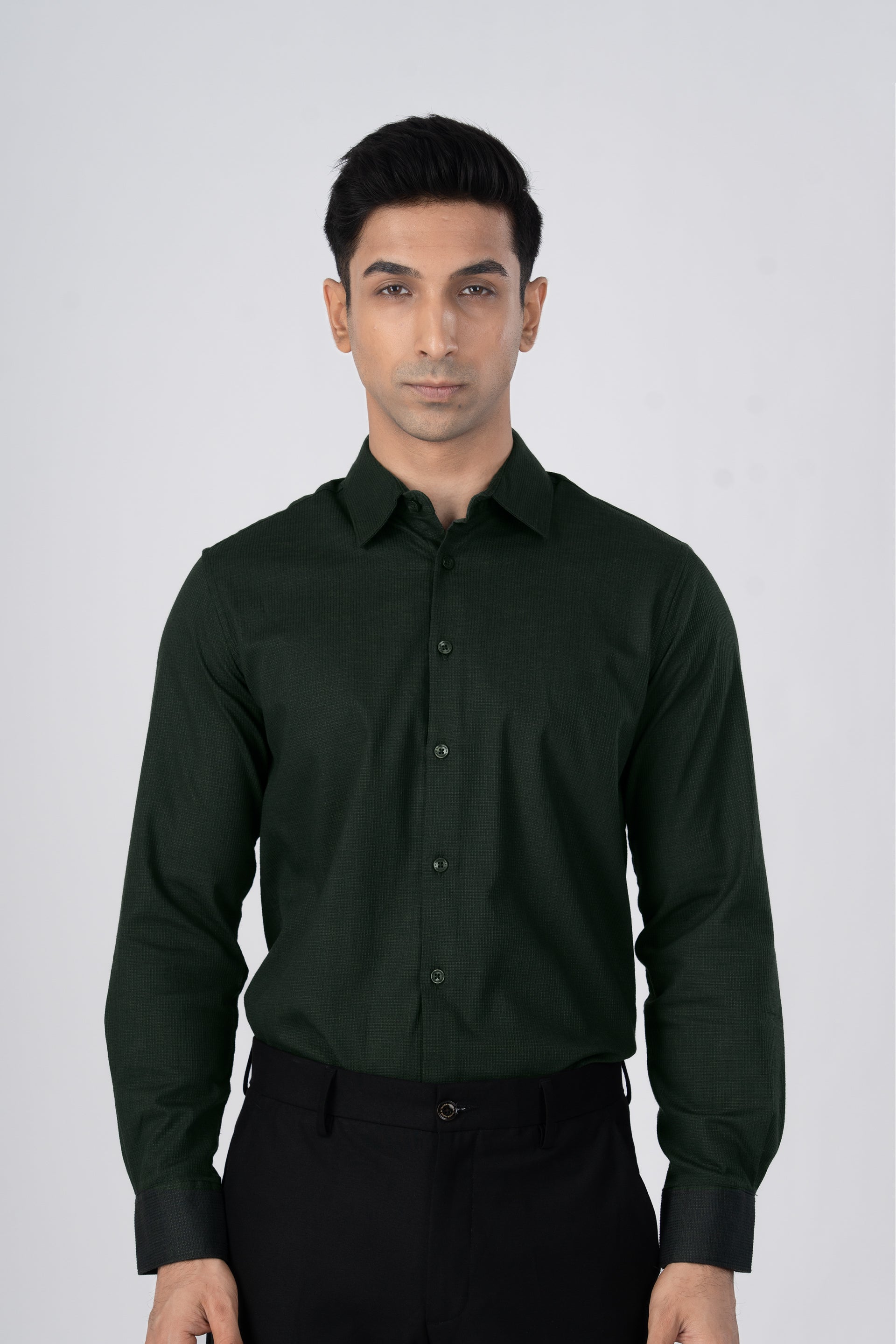 Easy Iron Textured Shirt In Olive