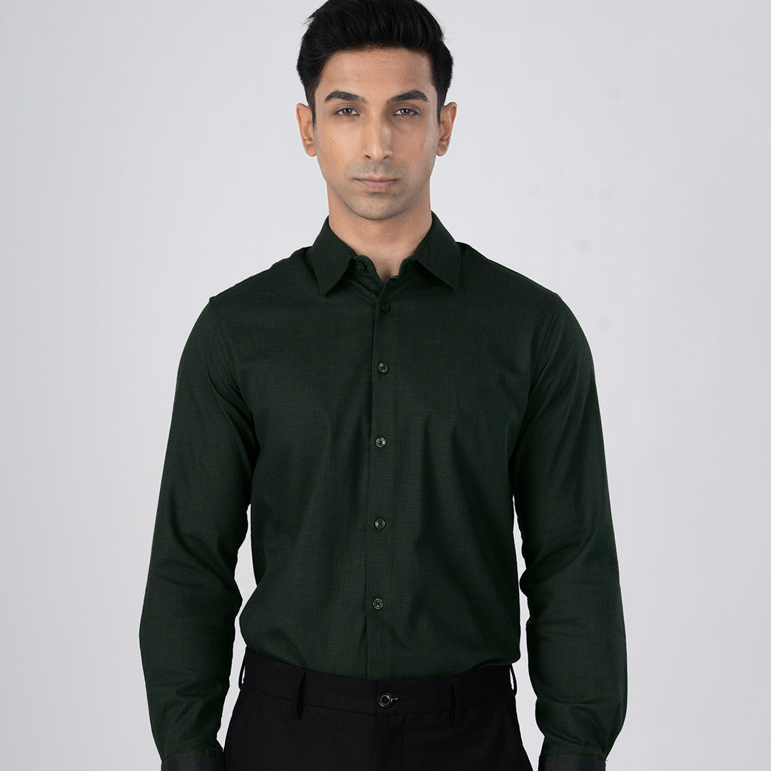 Easy Iron Textured Shirt In Olive