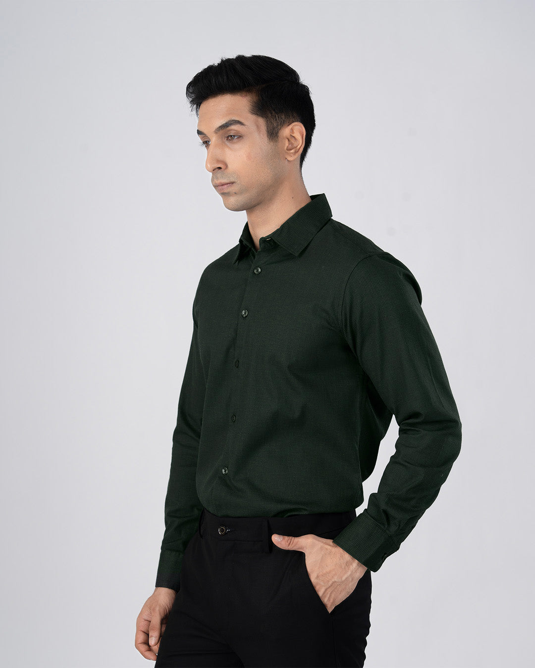 Easy Iron Textured Shirt In Olive