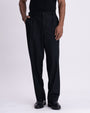 Soft Iron Flexi Pinstriped Relaxed Pants In Black