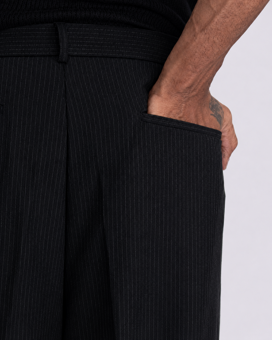 Soft Iron Flexi Pinstriped Relaxed Pants In Black