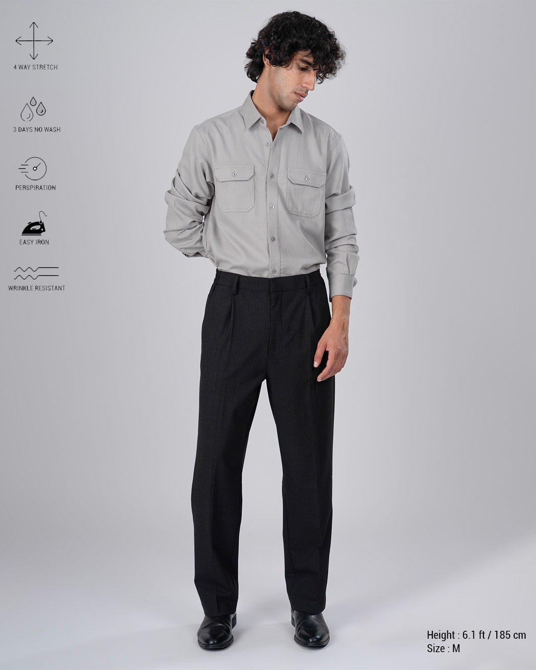 Soft Iron Flexi Pinstriped Relaxed Pants In Black