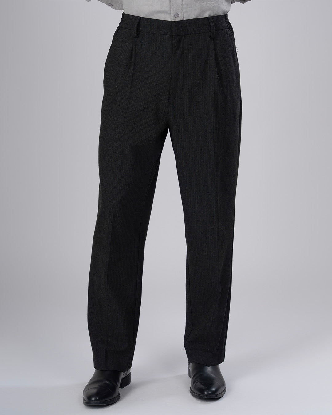 Soft Iron Flexi Pinstriped Relaxed Pants In Black