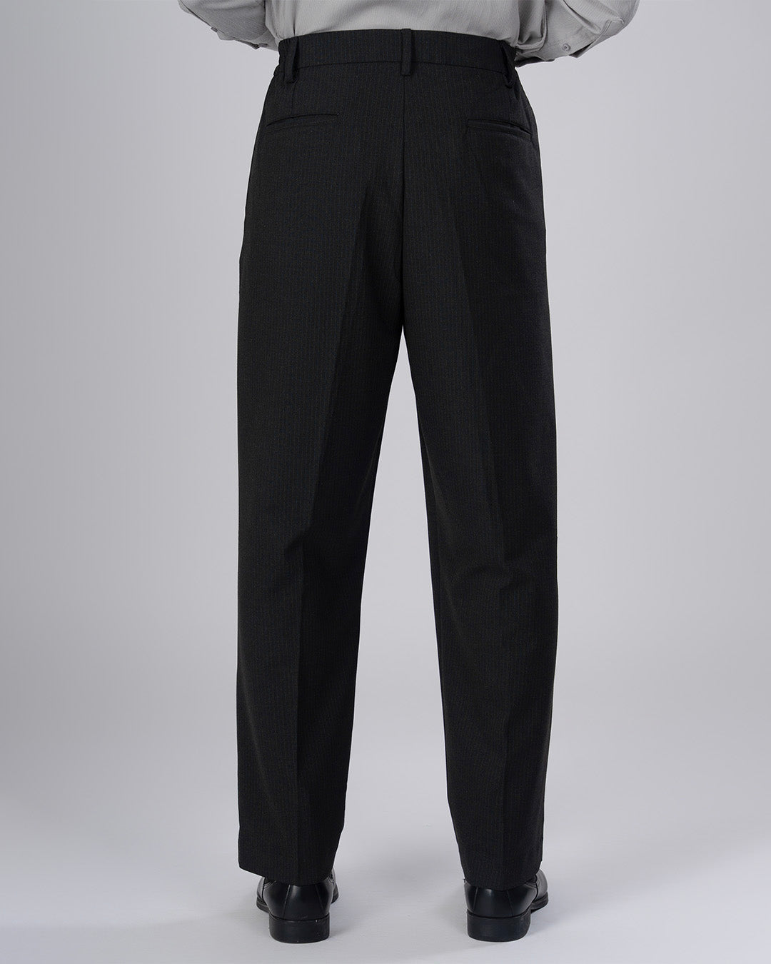 Soft Iron Flexi Pinstriped Relaxed Pants In Black