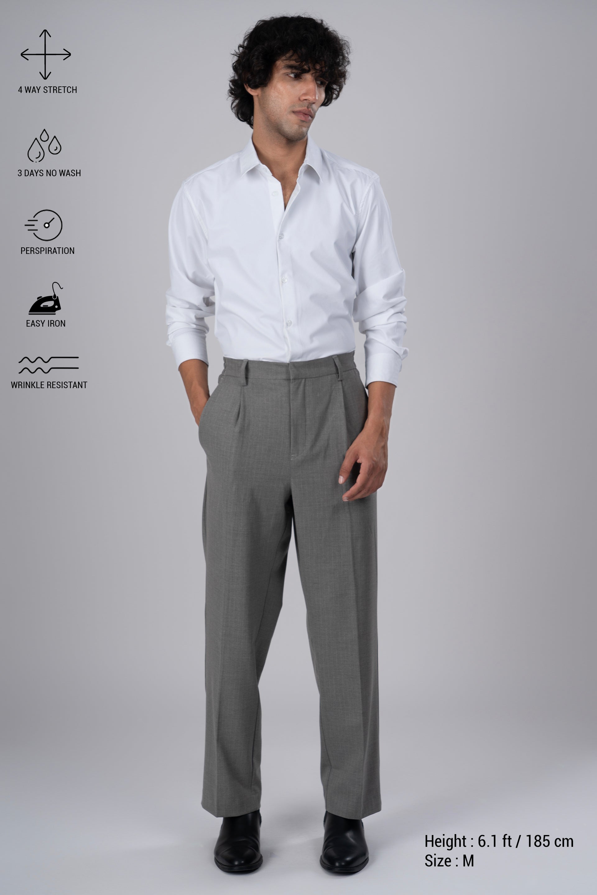 Soft Iron Flexi Pinstriped Relaxed Pant In Grey