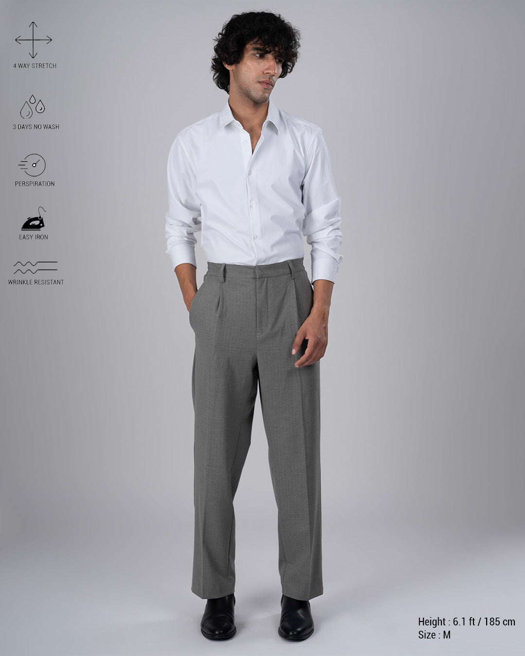 Soft Iron Flexi Pinstriped Relaxed Pants In Grey
