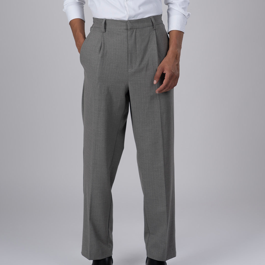 Soft Iron Flexi Pinstriped Relaxed Pants In Grey