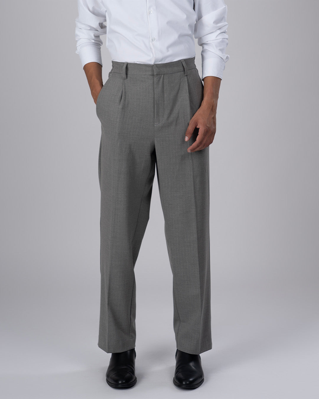 Soft Iron Flexi Pinstriped Relaxed Pants In Grey