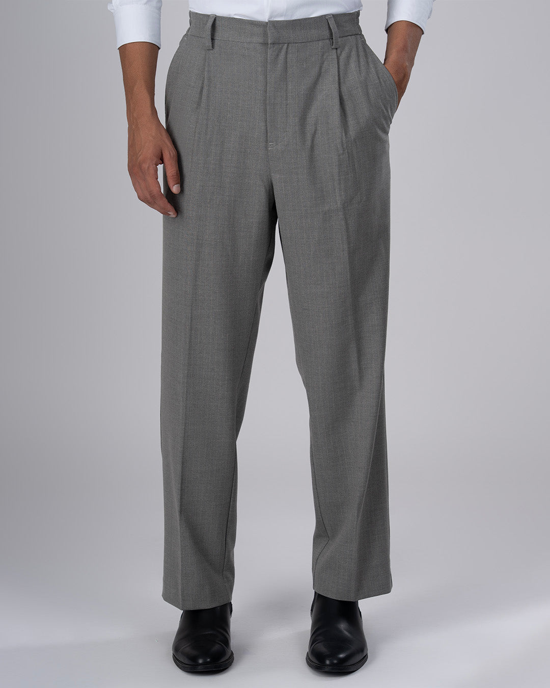 Soft Iron Flexi Pinstriped Relaxed Pants In Grey