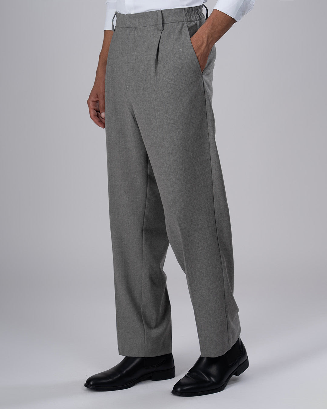 Soft Iron Flexi Pinstriped Relaxed Pants In Grey