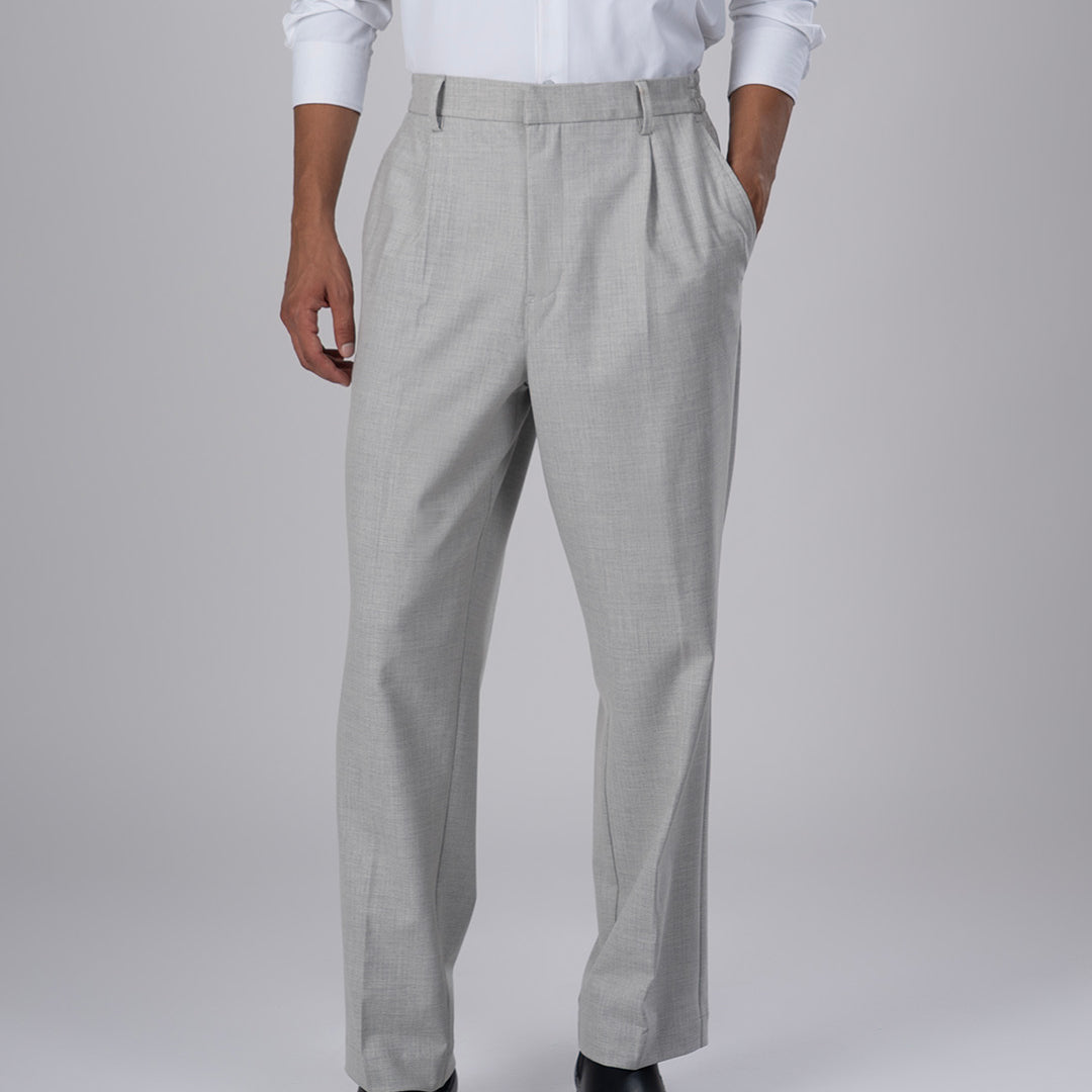 Soft Iron Flexi Pinstriped Relaxed Pants In Light Grey