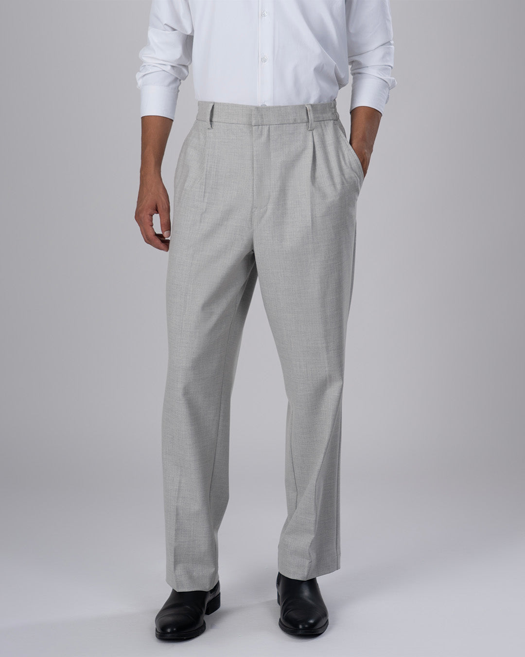 Soft Iron Flexi Pinstriped Relaxed Pants In Light Grey
